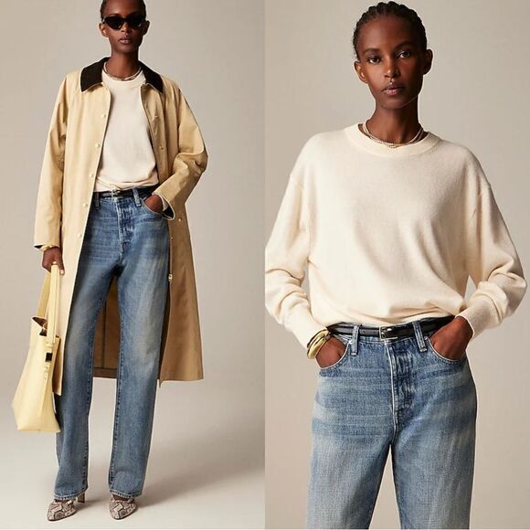 J. Crew Sweaters - NWT J CREW Cashmere relaxed crewneck sweater in Hthr Muslin ivory
